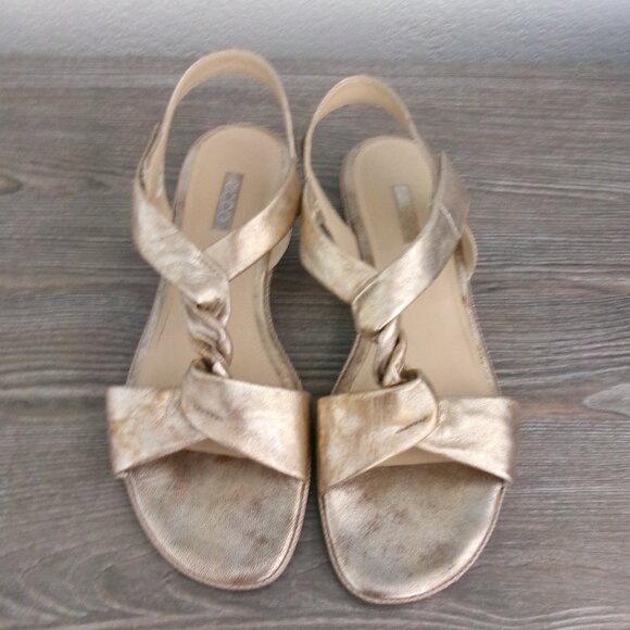 Like New Ecco BULLION Leather Gold Silver Sandals Twist Vamp 40 9 / 9.5 - Picture 1 of 13